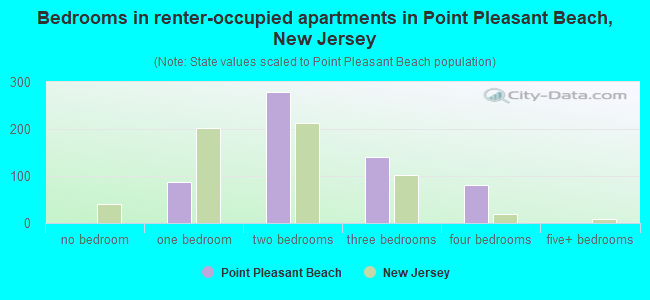 Bedrooms in renter-occupied apartments in Point Pleasant Beach, New Jersey