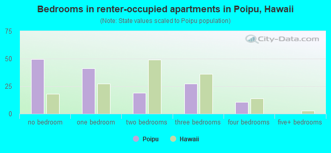 Bedrooms in renter-occupied apartments in Poipu, Hawaii