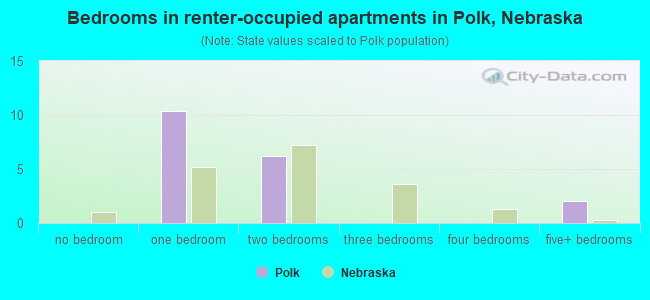 Bedrooms in renter-occupied apartments in Polk, Nebraska