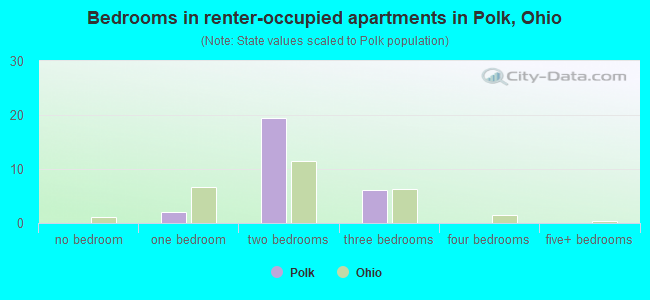 Bedrooms in renter-occupied apartments in Polk, Ohio