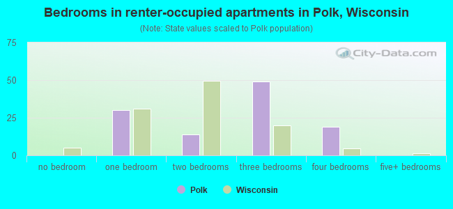 Bedrooms in renter-occupied apartments in Polk, Wisconsin
