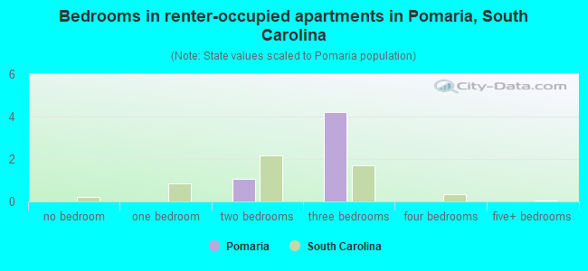 Bedrooms in renter-occupied apartments in Pomaria, South Carolina