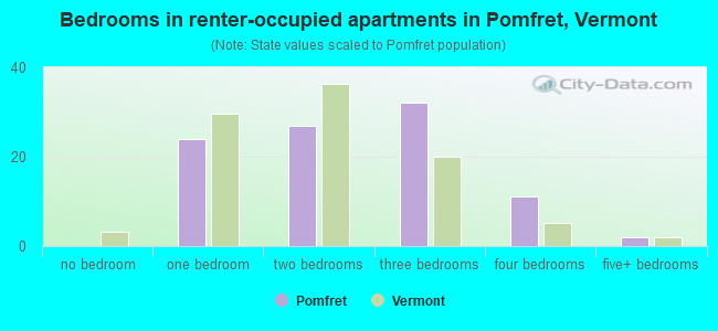 Bedrooms in renter-occupied apartments in Pomfret, Vermont