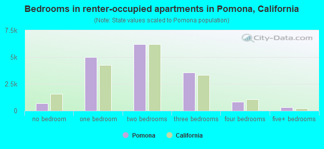 Bedrooms in renter-occupied apartments in Pomona, California