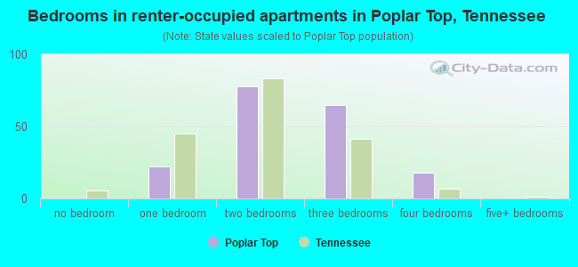 Bedrooms in renter-occupied apartments in Poplar Top, Tennessee