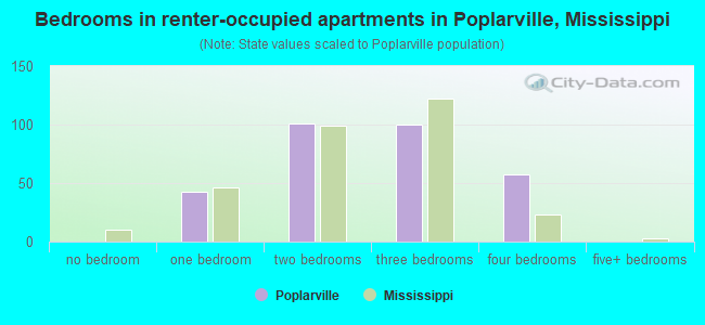 Bedrooms in renter-occupied apartments in Poplarville, Mississippi
