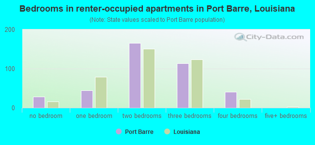 Bedrooms in renter-occupied apartments in Port Barre, Louisiana