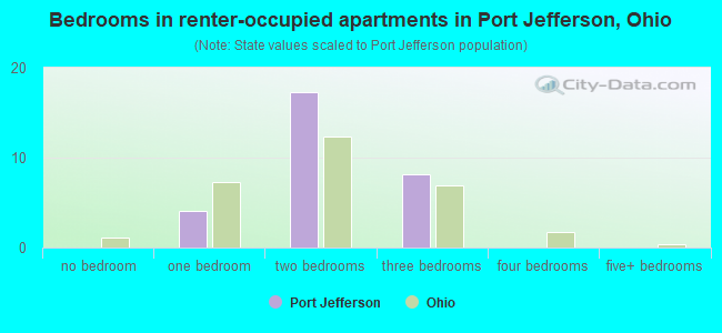 Bedrooms in renter-occupied apartments in Port Jefferson, Ohio