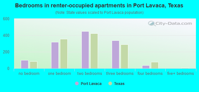 Bedrooms in renter-occupied apartments in Port Lavaca, Texas