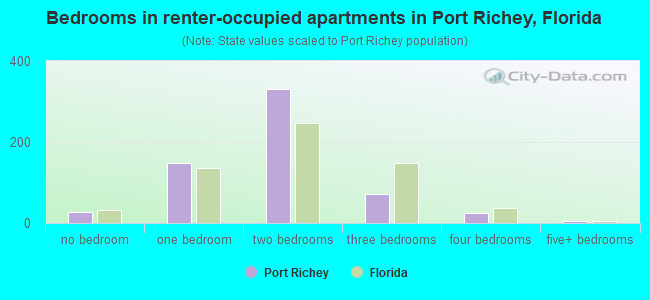 Bedrooms in renter-occupied apartments in Port Richey, Florida