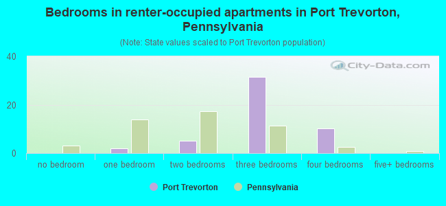 Bedrooms in renter-occupied apartments in Port Trevorton, Pennsylvania