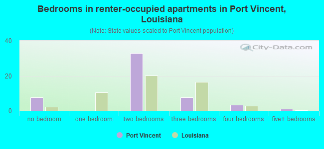 Bedrooms in renter-occupied apartments in Port Vincent, Louisiana