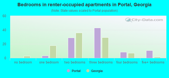 Bedrooms in renter-occupied apartments in Portal, Georgia