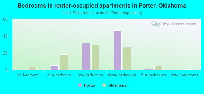 Bedrooms in renter-occupied apartments in Porter, Oklahoma