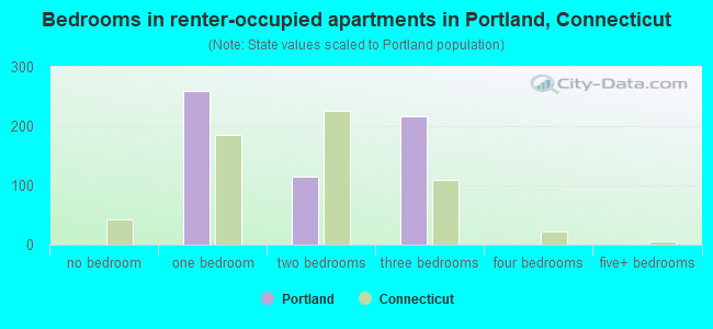 Bedrooms in renter-occupied apartments in Portland, Connecticut