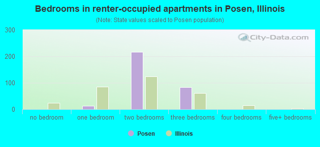 Bedrooms in renter-occupied apartments in Posen, Illinois