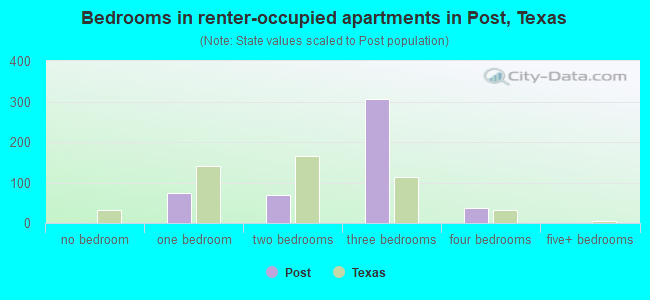Bedrooms in renter-occupied apartments in Post, Texas