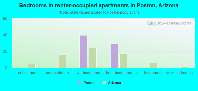 Bedrooms in renter-occupied apartments in Poston, Arizona