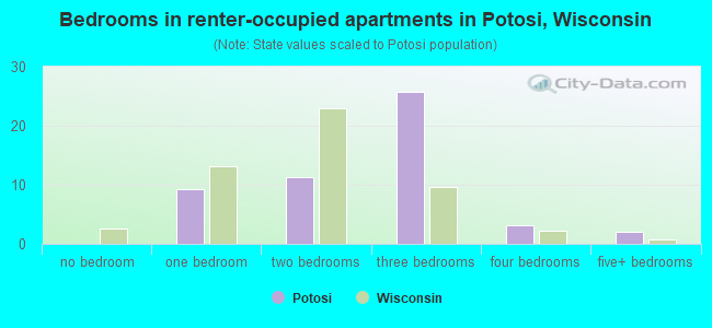Bedrooms in renter-occupied apartments in Potosi, Wisconsin