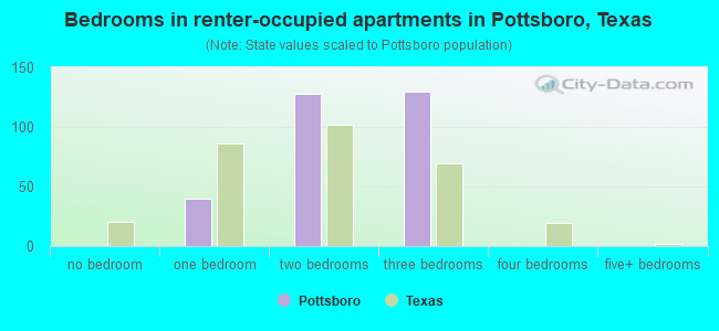 Bedrooms in renter-occupied apartments in Pottsboro, Texas