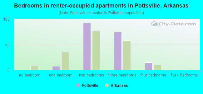 Bedrooms in renter-occupied apartments in Pottsville, Arkansas