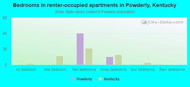 Bedrooms in renter-occupied apartments in Powderly, Kentucky