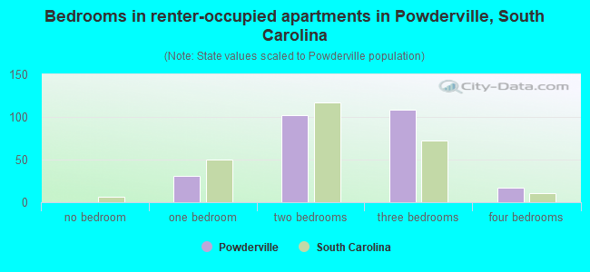 Bedrooms in renter-occupied apartments in Powderville, South Carolina
