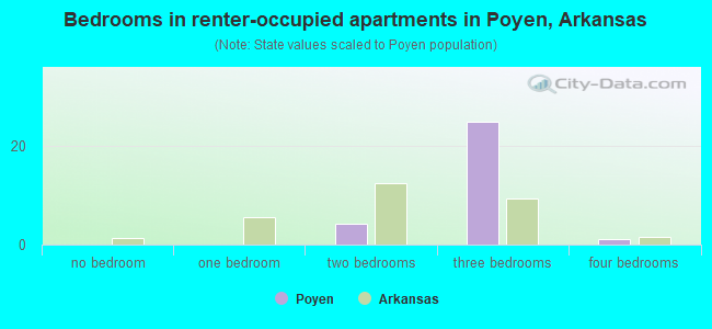 Bedrooms in renter-occupied apartments in Poyen, Arkansas