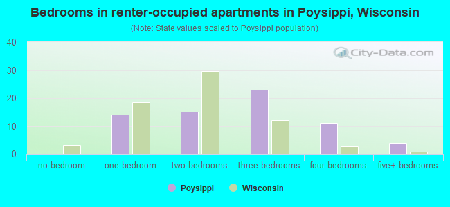 Bedrooms in renter-occupied apartments in Poysippi, Wisconsin