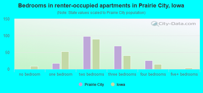 Bedrooms in renter-occupied apartments in Prairie City, Iowa