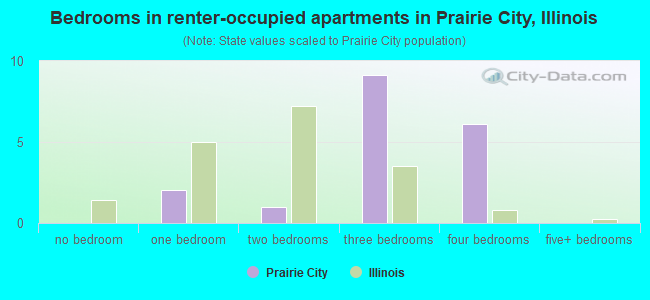 Bedrooms in renter-occupied apartments in Prairie City, Illinois