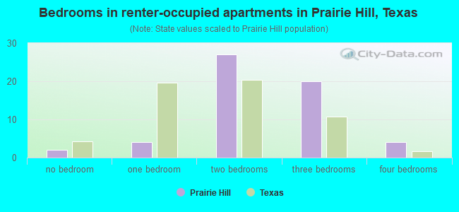 Bedrooms in renter-occupied apartments in Prairie Hill, Texas