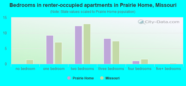 Bedrooms in renter-occupied apartments in Prairie Home, Missouri