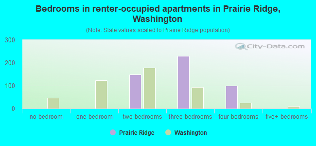 Bedrooms in renter-occupied apartments in Prairie Ridge, Washington