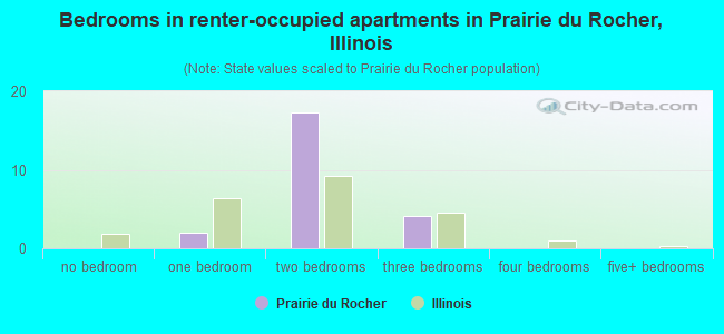 Bedrooms in renter-occupied apartments in Prairie du Rocher, Illinois