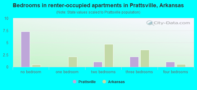 Bedrooms in renter-occupied apartments in Prattsville, Arkansas