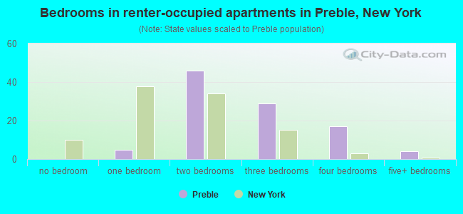 Bedrooms in renter-occupied apartments in Preble, New York