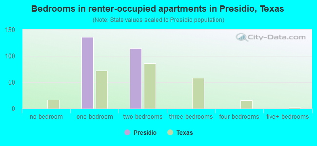 Bedrooms in renter-occupied apartments in Presidio, Texas