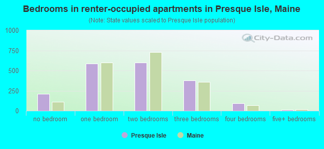 Bedrooms in renter-occupied apartments in Presque Isle, Maine