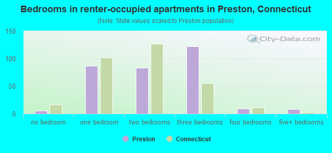 Bedrooms in renter-occupied apartments in Preston, Connecticut