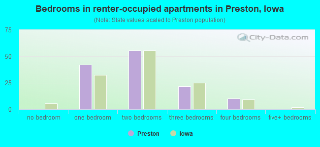 Bedrooms in renter-occupied apartments in Preston, Iowa