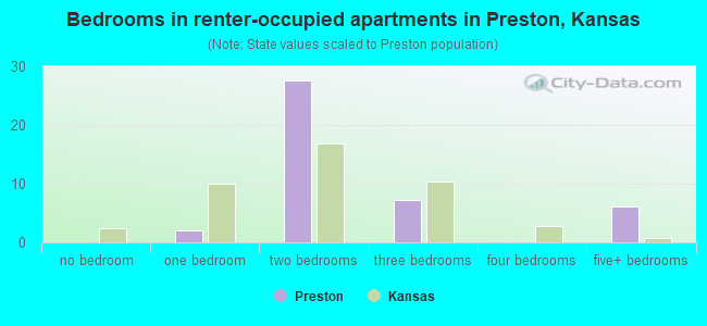 Bedrooms in renter-occupied apartments in Preston, Kansas