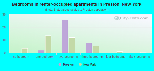 Bedrooms in renter-occupied apartments in Preston, New York