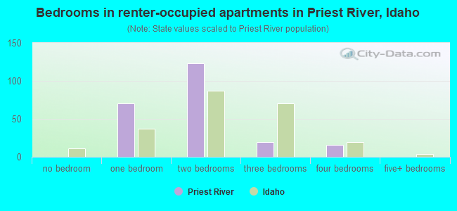 Bedrooms in renter-occupied apartments in Priest River, Idaho