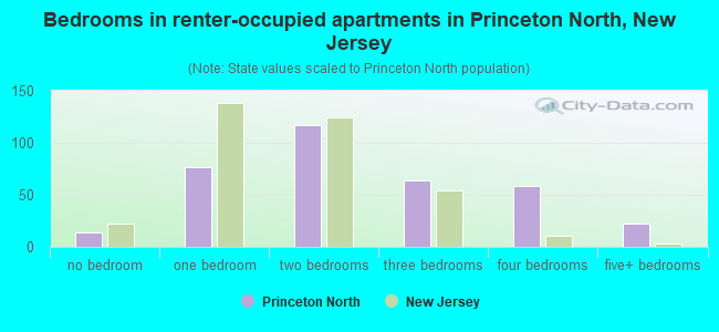 Bedrooms in renter-occupied apartments in Princeton North, New Jersey