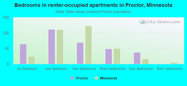 Bedrooms in renter-occupied apartments in Proctor, Minnesota