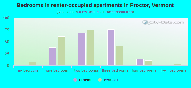 Bedrooms in renter-occupied apartments in Proctor, Vermont