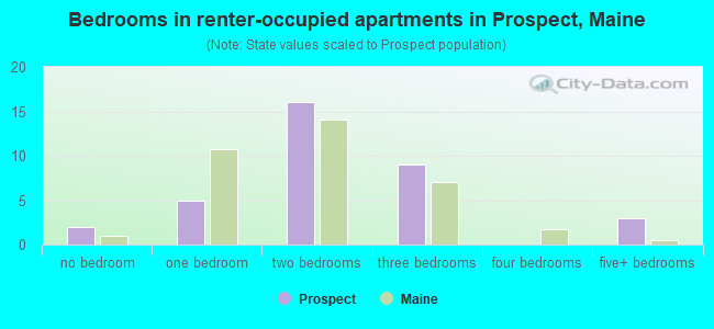 Bedrooms in renter-occupied apartments in Prospect, Maine