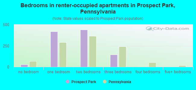 Bedrooms in renter-occupied apartments in Prospect Park, Pennsylvania