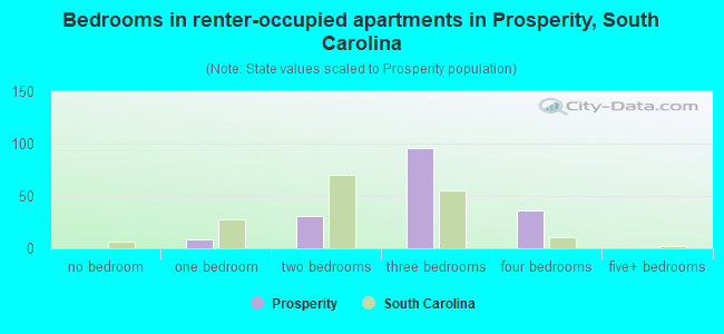 Bedrooms in renter-occupied apartments in Prosperity, South Carolina